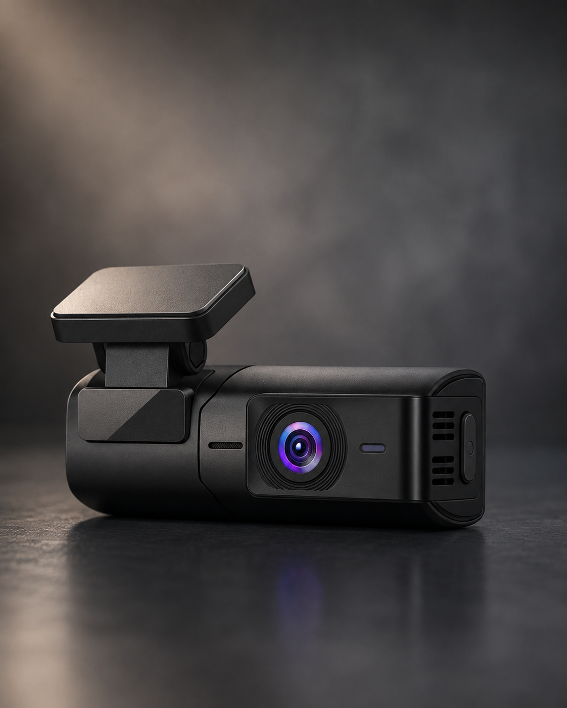 Plainview One dash cam mounted behind the rearview mirror, recording a daytime city street
