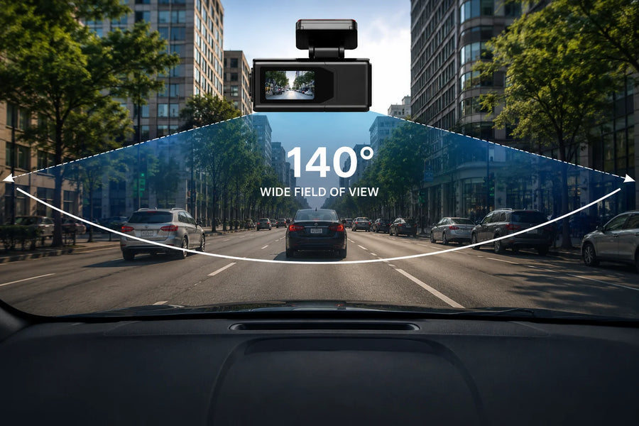 Infographic comparing the 140-degree wide-angle view with a narrower 70-degree lens